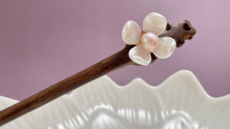 国风发簪 天然淡水珍珠 绿檀木 木簪子 - 发饰 - 珍珠 粉红色