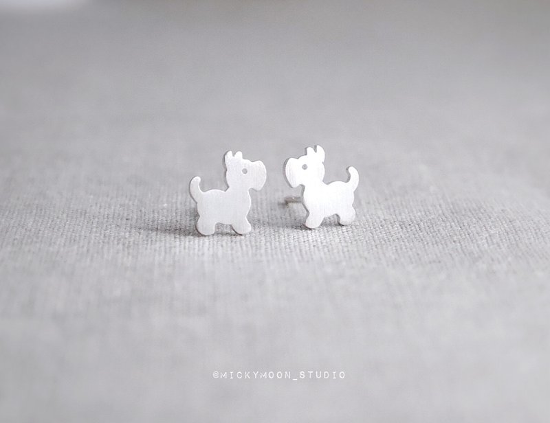 Schnauzer Silver Earrings,925 Sterling Silver - 耳环/耳夹 - 纯银 银色