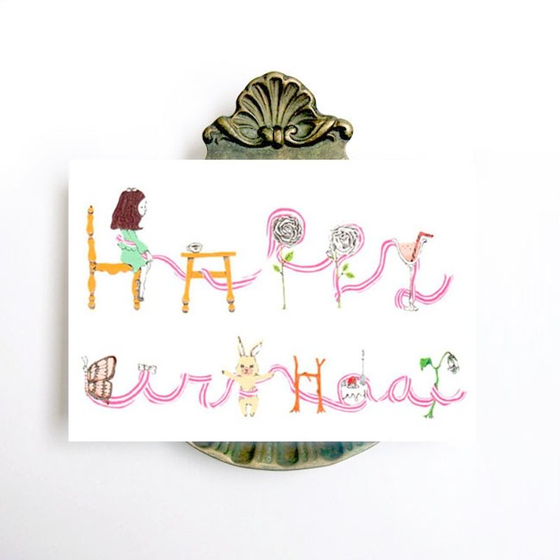 Happy Birthday : illustrated postcard - 卡片/明信片 - 纸 