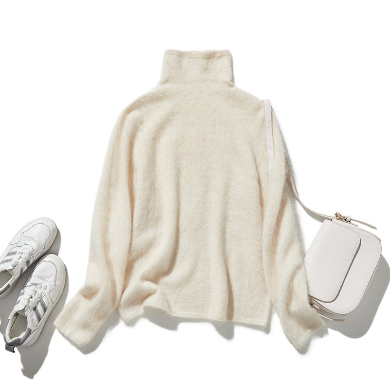 增添大人时尚感的绒毛感高级材质 100%喀什米 针织衫 米色 241209-2 - 女装针织衫/毛衣 - 其他材质 