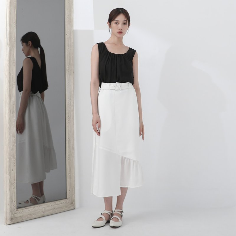 Yanyu_烟雨拼接透视长裙_CLB507_白 - 裙子 - 棉．麻 白色