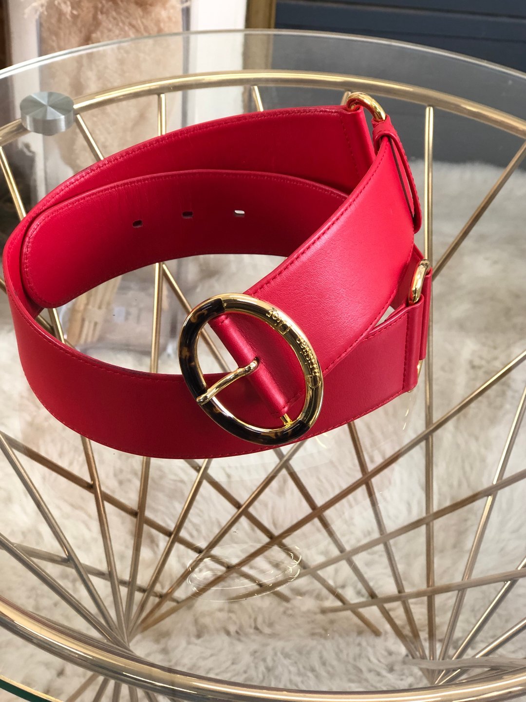 [Japan direct delivery name plate used package] Christian Dior Christian Dior oval motif tortoiseshell belt red vintage eh34eg - 皮带/腰带 - 真皮 红色
