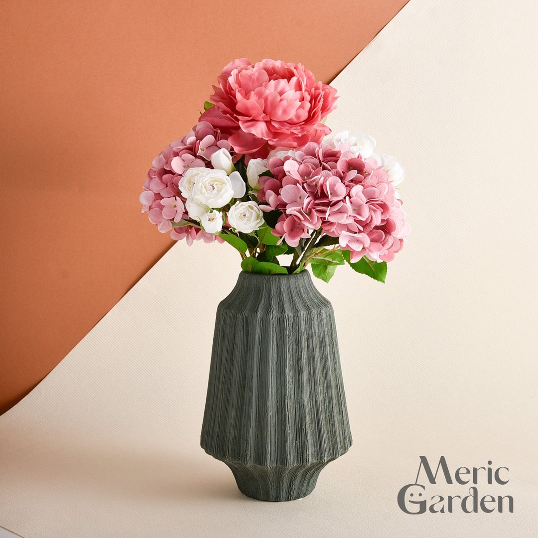 Meric Garden 仿真蕙心粉白牡丹绣球玫瑰花艺花瓶组 - 干燥花/捧花 - 其他人造纤维 粉红色