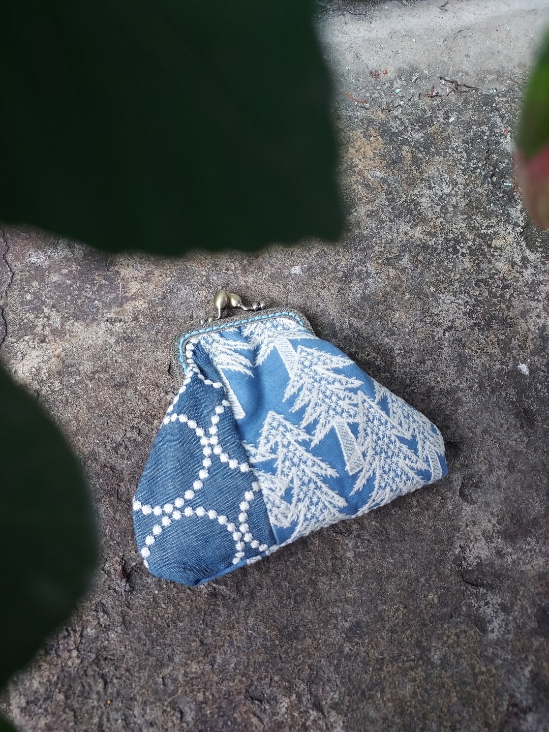 口金包 零钱包  拼接设计 - 零钱包 - 棉．麻 蓝色