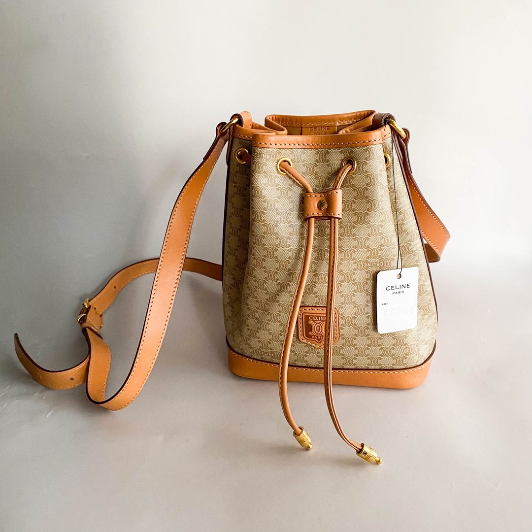 中古包Celine赛琳|水桶包|索绳包|中古包|女友礼物|侧背包 - 束口袋双肩包 - 真皮 咖啡色