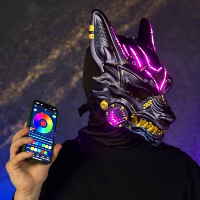 变色龙风格赛博朋克狐面具  内置智慧型 RGB 灯光  未来感狐狸面 - 其他 - 树脂 紫色