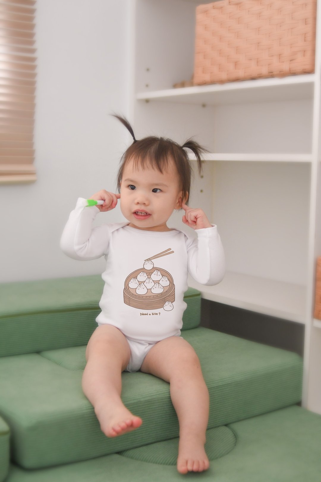 Baby 长袖连身包屁衣 - 麻糬兔小笼包 (白) - 包屁衣/连体衣 - 棉 白色