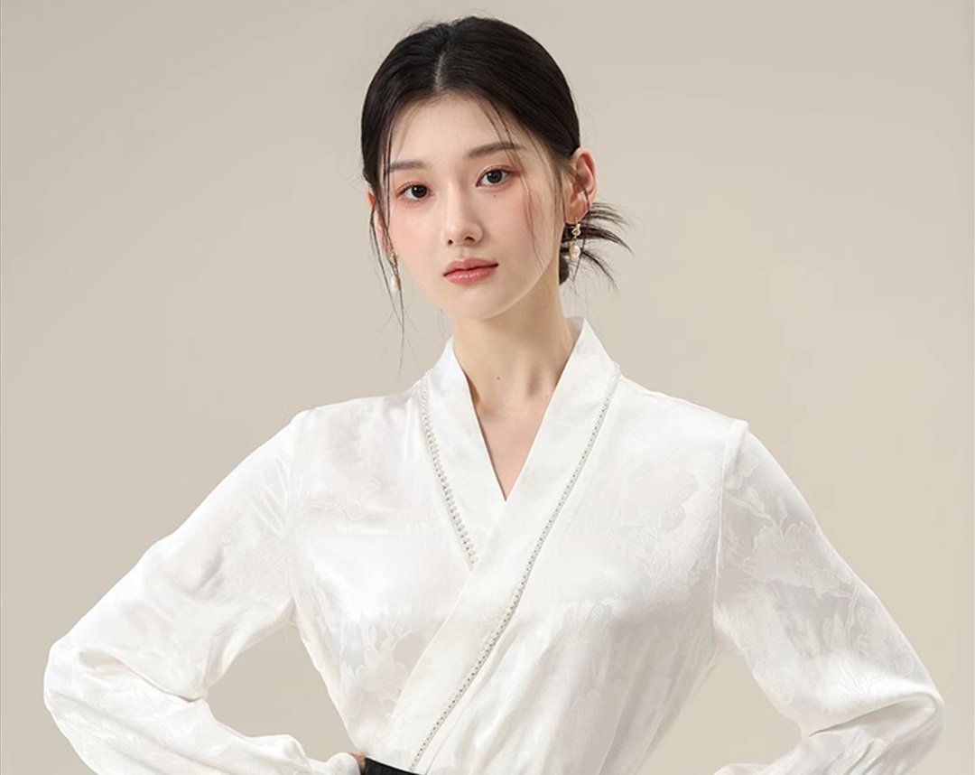 新中式中国风 汉元素人丝暗纹提花优雅 上衣/半裙 - 女装上衣 - 其他材质 白色