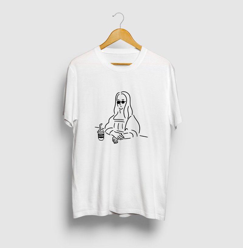 Mona lisa illustration t-shirt - 女装 T 恤 - 棉．麻 白色