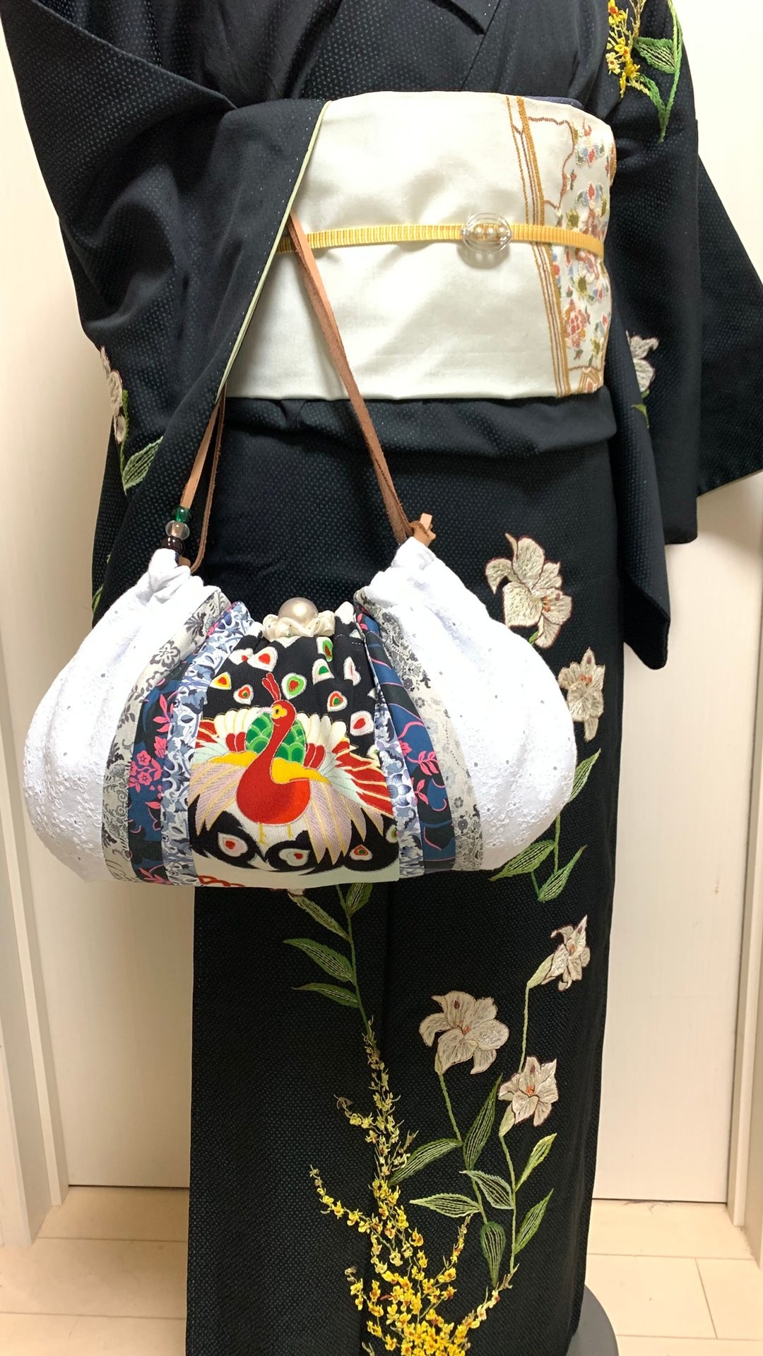 和服改造双面托特包 - 侧背包/斜挎包 - 棉 蓝色