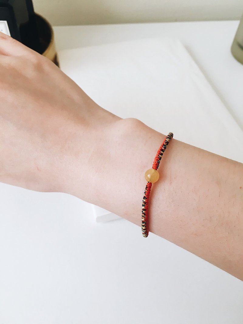 黄玉 红+五色 手作 祈福 幸运绳 金刚结 蜡线手环 礼物 - 手链/手环 - 其他材质 橘色