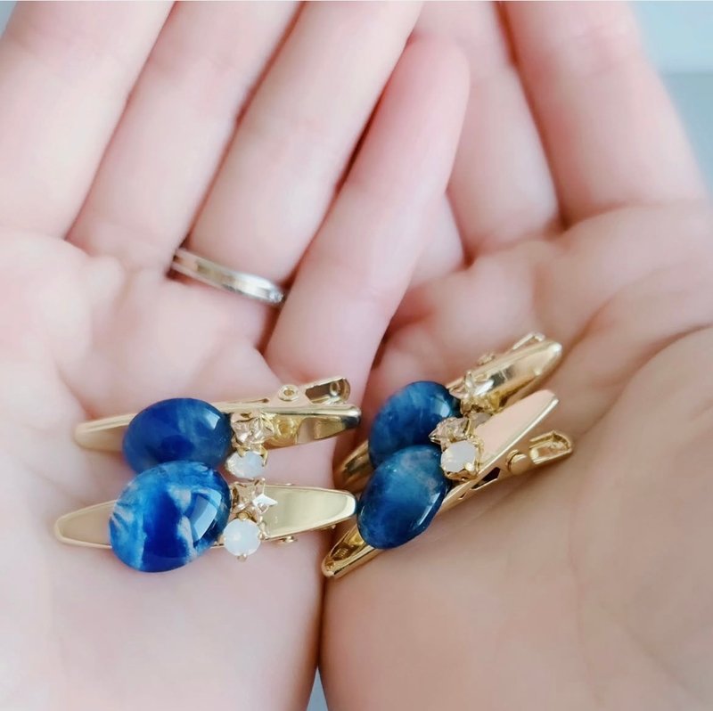 machi-pochi oval mini hair clip - 发饰 - 其他材质 蓝色