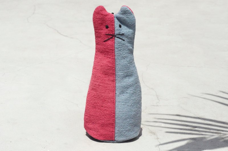 限量一件 文房具 手工织布长型动物收纳包 / 笔袋 / 化妆包 / 笔盒 / 餐具袋 - 手工刺绣 编织动物 猫笔袋 - 铅笔盒/笔袋 - 棉．麻 多色