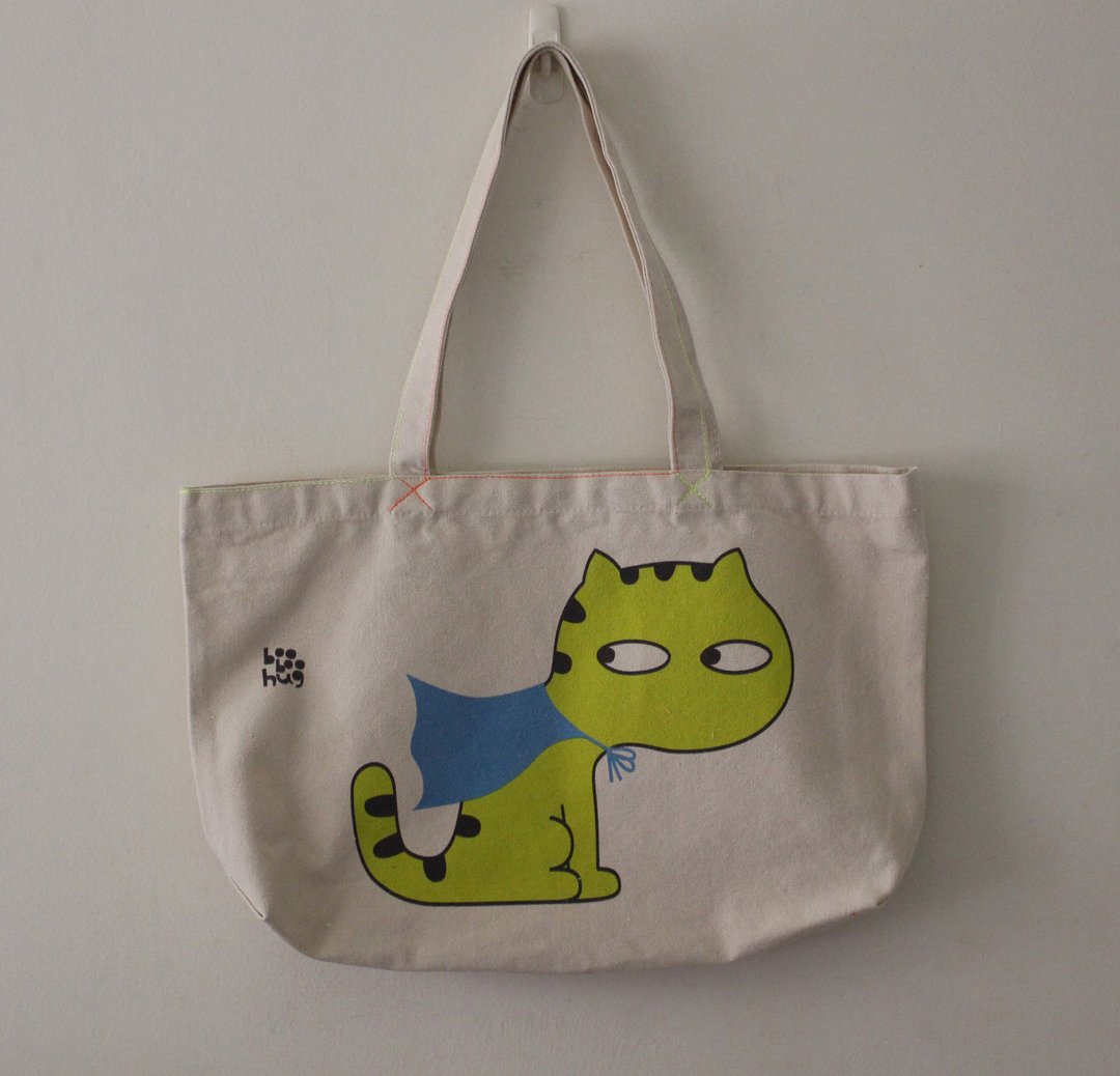 布布抱抱 | 披风猫咪插画印花购物袋 - 侧背包/斜挎包 - 棉．麻 白色