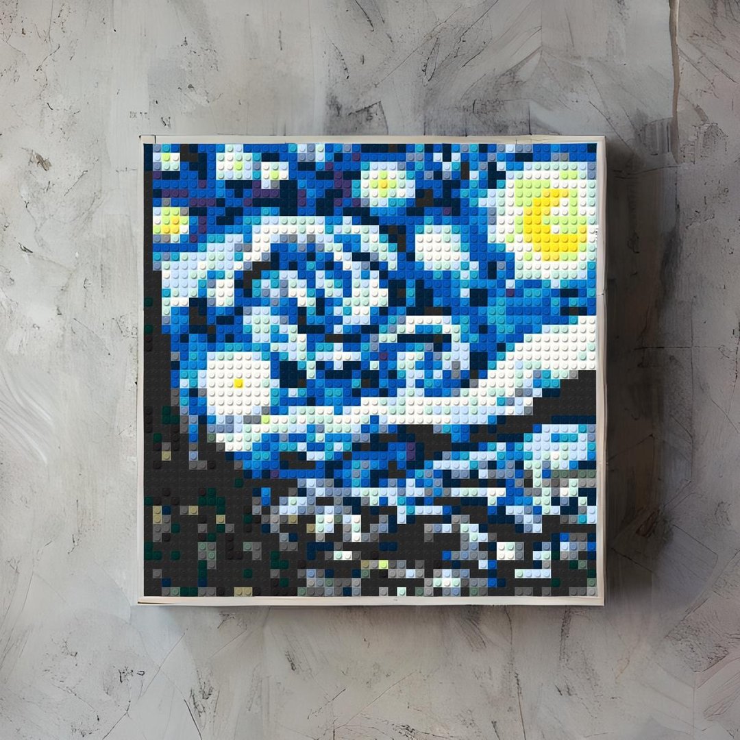 【装饰】积木名画挂画: 星夜 - 文森梵谷 疗愈小物 入厝礼 - 墙贴/壁贴 - 塑料 蓝色