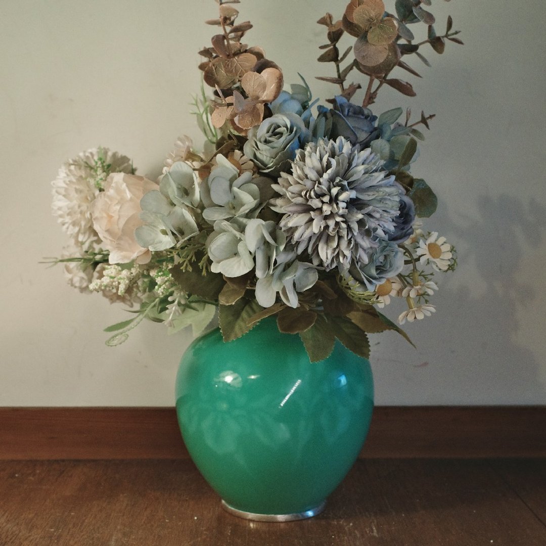 日本 传统工艺 安藤 七宝焼 七宝烧 玻璃釉 花瓶 14 cm 青緑色 - 花瓶/陶器 - 瓷 绿色