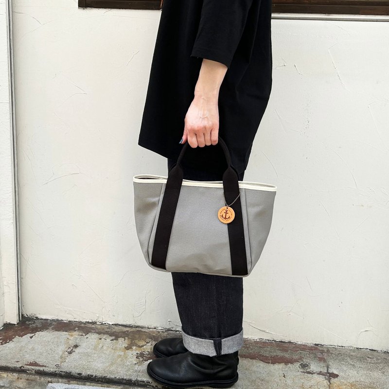 日常托特包 S 浅灰色 × 黑色 × P象牙白 - 手提包/手提袋 - 棉．麻 灰色