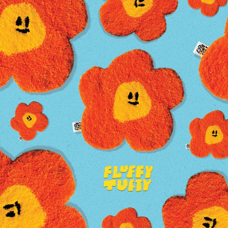 MADE TO ORDER - ORANGE DAISY FLUFFY TUFTY RUG - 地垫/地毯 - 其他材质 橘色