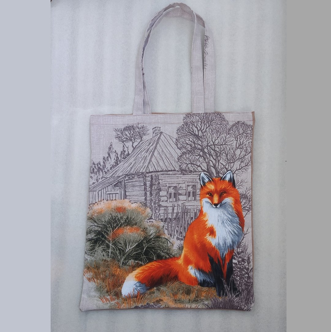 Strong reusable brown tote bag, eco friendly, cotton canvas soft bag with a fox - 手提包/手提袋 - 棉．麻 咖啡色