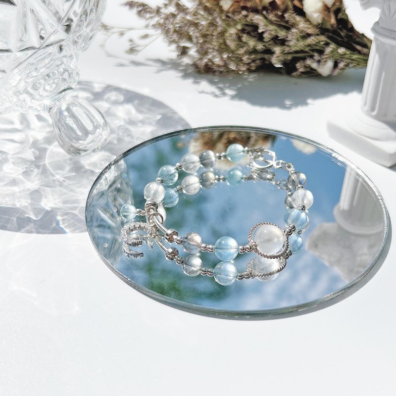 海蓝宝 月光石 拉长石 S925纯银 水晶手链 - 手链/手环 - 水晶 多色