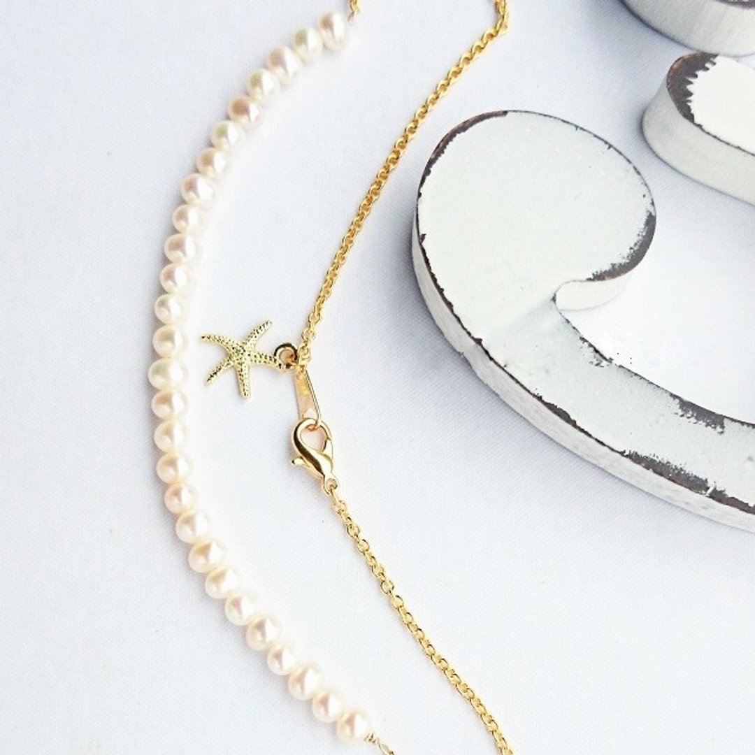 14Kgf * Freshwater pearls starfish necklace - 项链 - 珍珠 白色