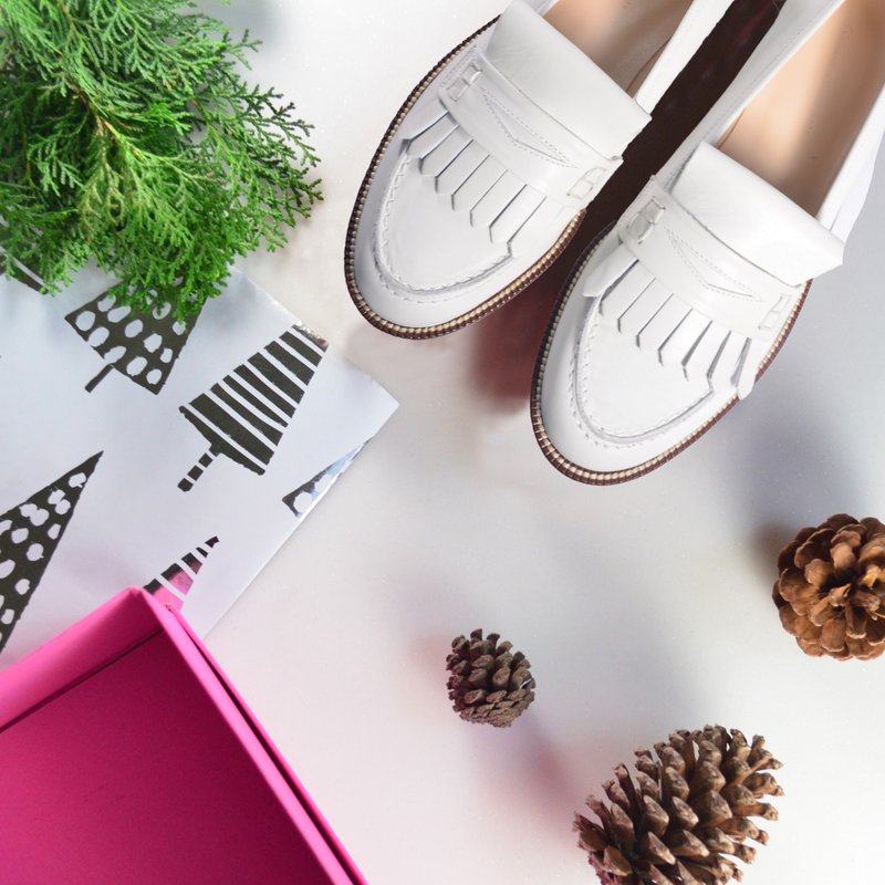 意大利真皮纯白流苏乐福鞋 - 女款牛津鞋/乐福鞋 - 真皮 白色