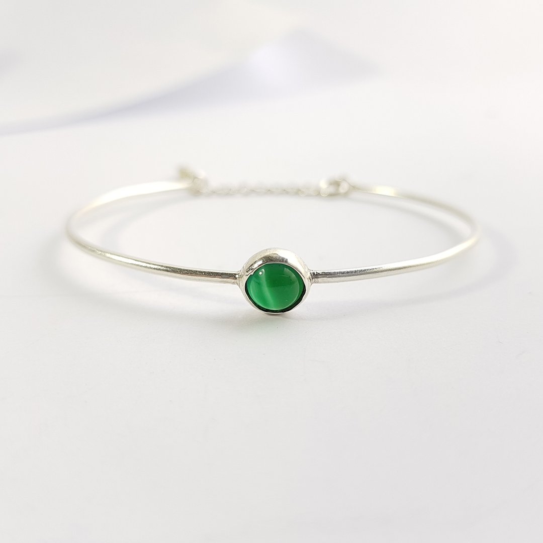 原点-勇气绿玛瑙999纯银手环 5月诞生幸运石 / Green Agate 免费 - 手链/手环 - 其他金属 绿色