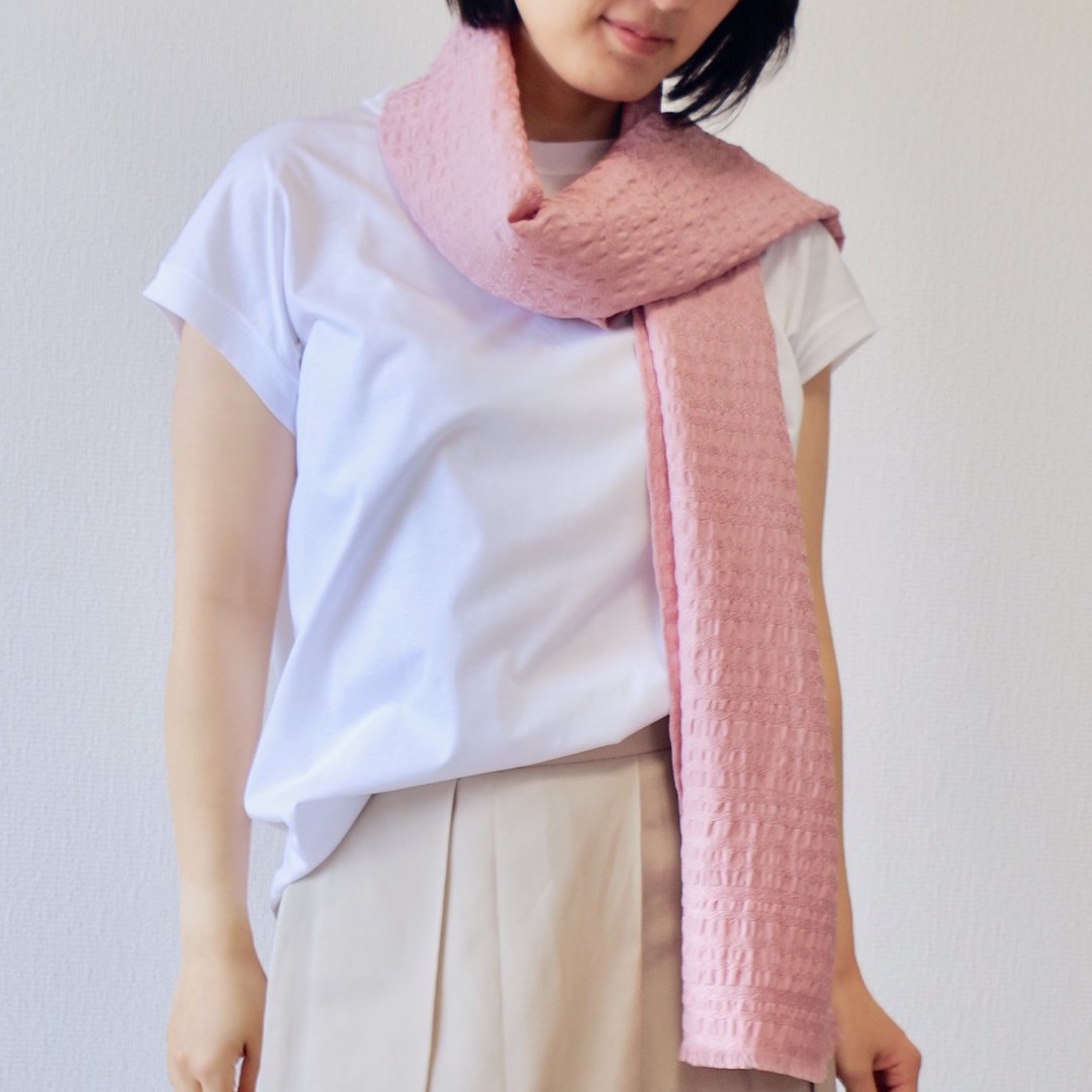 silk scarf from kyoto Japan  filtango stole  SARASA  salmon pink  washable by ha - 围巾/披肩 - 丝．绢 粉红色