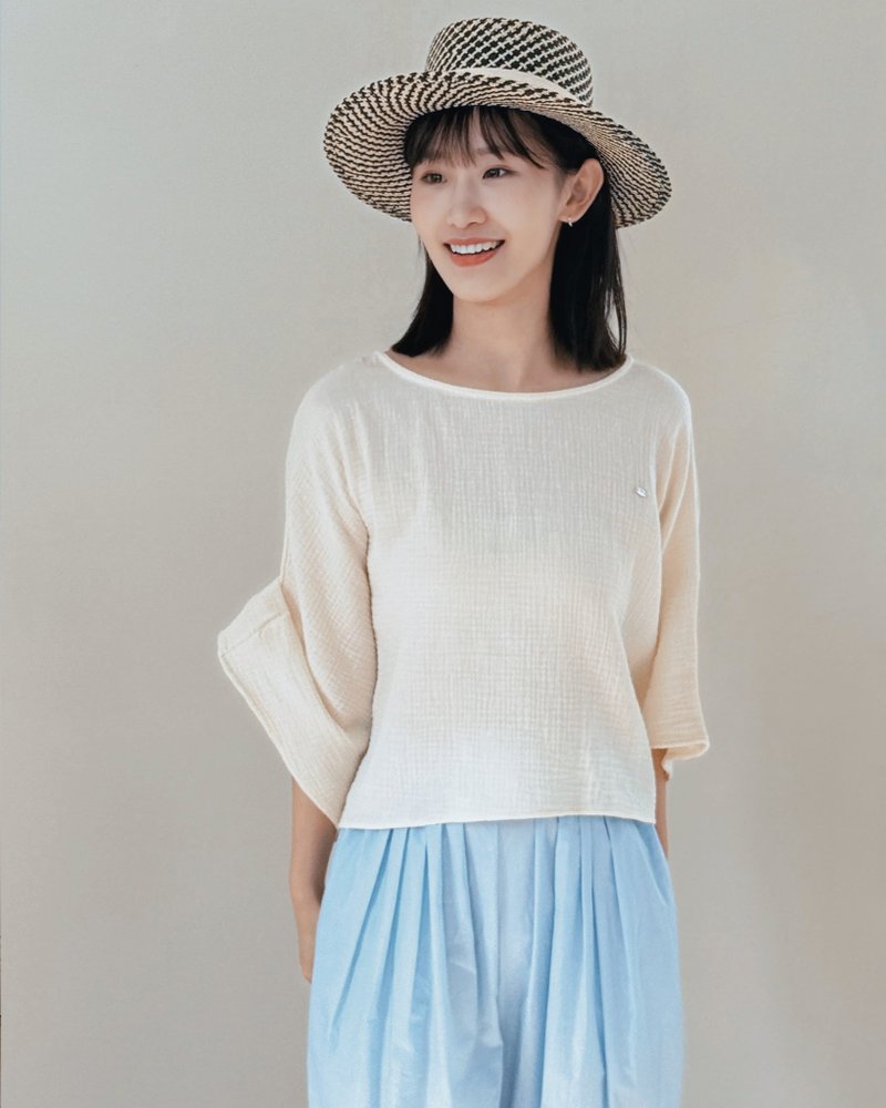 witharch-棉纱连袖上衣 - 杏 - 女装上衣 - 其他材质 白色