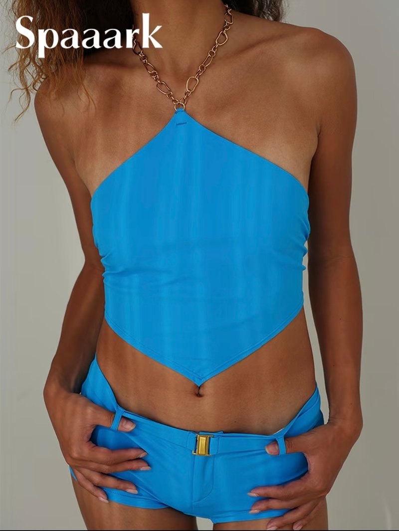 Holiday Top 項鍊掛脖上衣 (叛逆藍) - 女装泳衣/比基尼 - 尼龙 蓝色