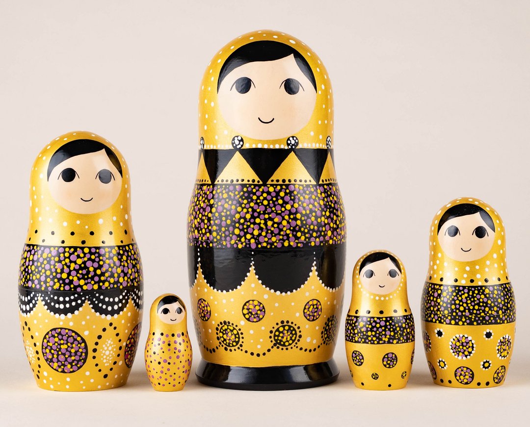 Kids wooden nesting dolls Gold leaf Matryoshka dolls Nesting dolls for kids - 玩具/玩偶 - 木头 