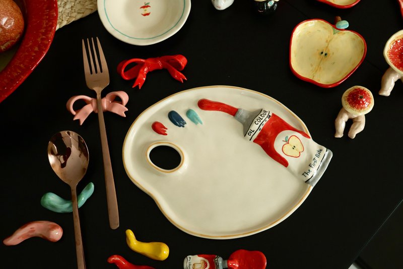 陶瓷调色板 - 浅碟/小碟子 - 陶 红色