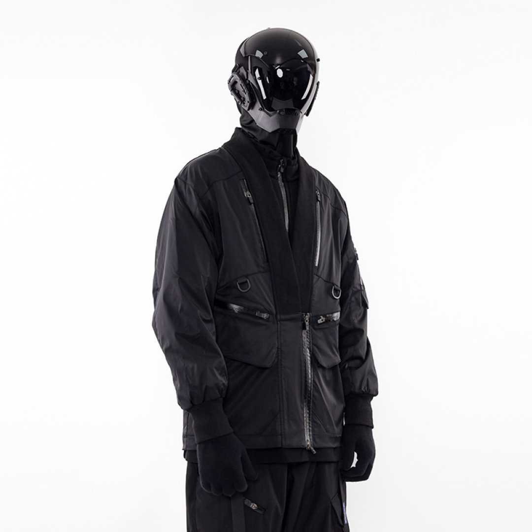 机能道袍 冲锋风衣外套 中式和服 防水户外多袋工装夹克 - 男装外套 - 聚酯纤维 黑色