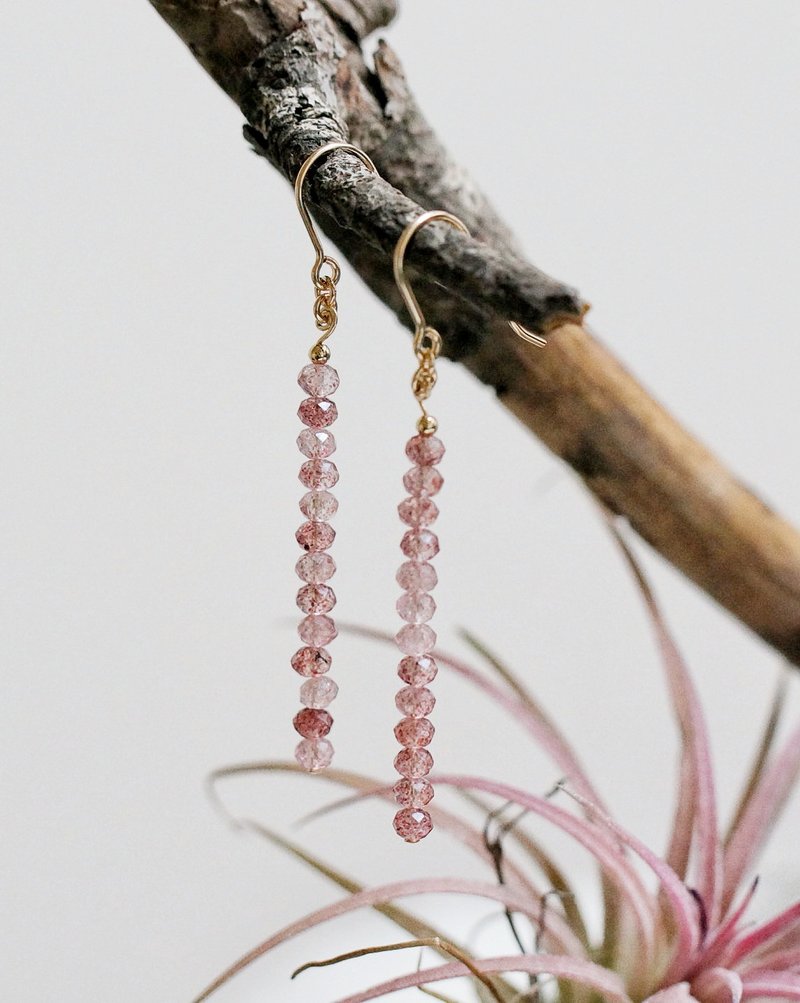 14K GF 包金,草莓晶耳环 ( 14K GF Faceted Strawberry Quartz Earings ) - 耳环/耳夹 - 水晶 