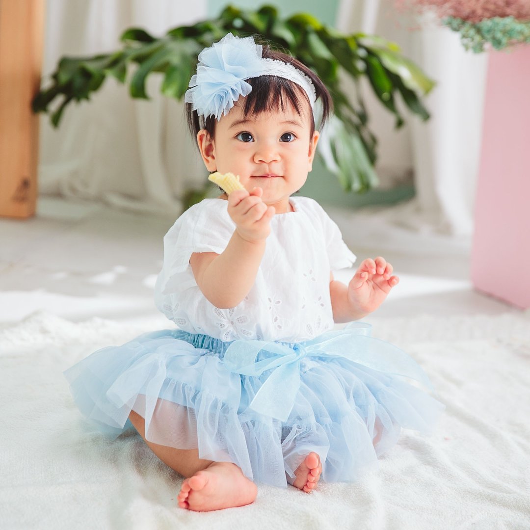 新生儿质感送礼首选 Newborn-LITE 轻巧款澎澎裙-天真纯蓝-含头饰 - 童装裙 - 聚酯纤维 蓝色