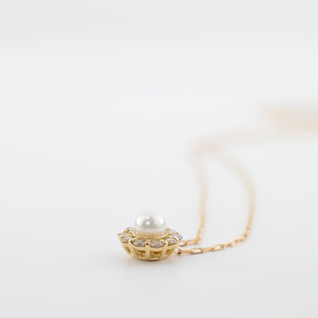 Akoya珍珠钻石项链 0.1ct  海水Akoya珍珠 日本制造 - 项链 - 宝石 