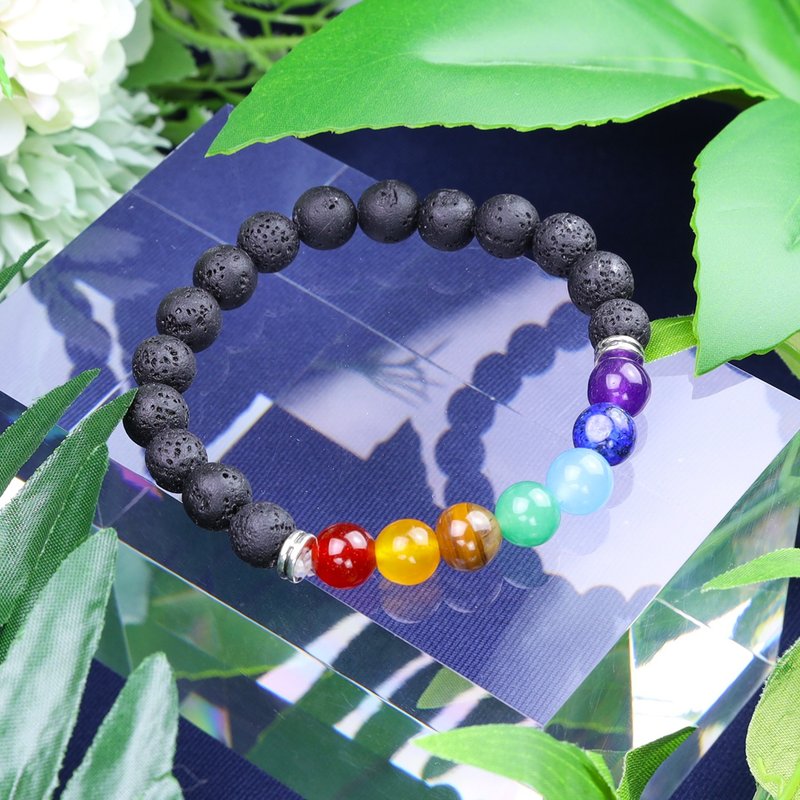 天然火山岩手链/粉晶/七彩石红珊瑚紫水晶白水晶黄水晶青金石玛瑙 - 项链 - 水晶 