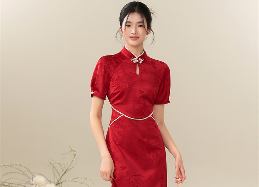 【赩炽】新中式复古中国风 结婚订婚/收腰显瘦洋装 - 洋装/连衣裙 - 其他材质 红色