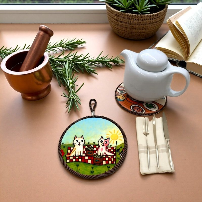 陶瓷隔热垫  午後野餐趣 - 杯垫 - 瓷 
