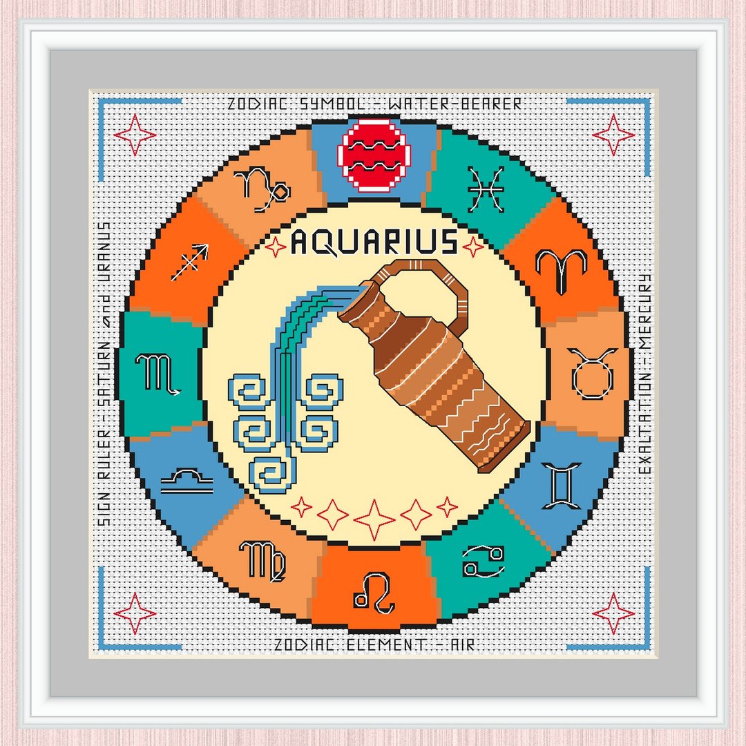 Aquarius Cross Stitch Pattern | Aquarius Zodiac Sign | Sign Of Aquarius | 十字繡圖案 - 手工艺教程/工具书 - 其他材质 