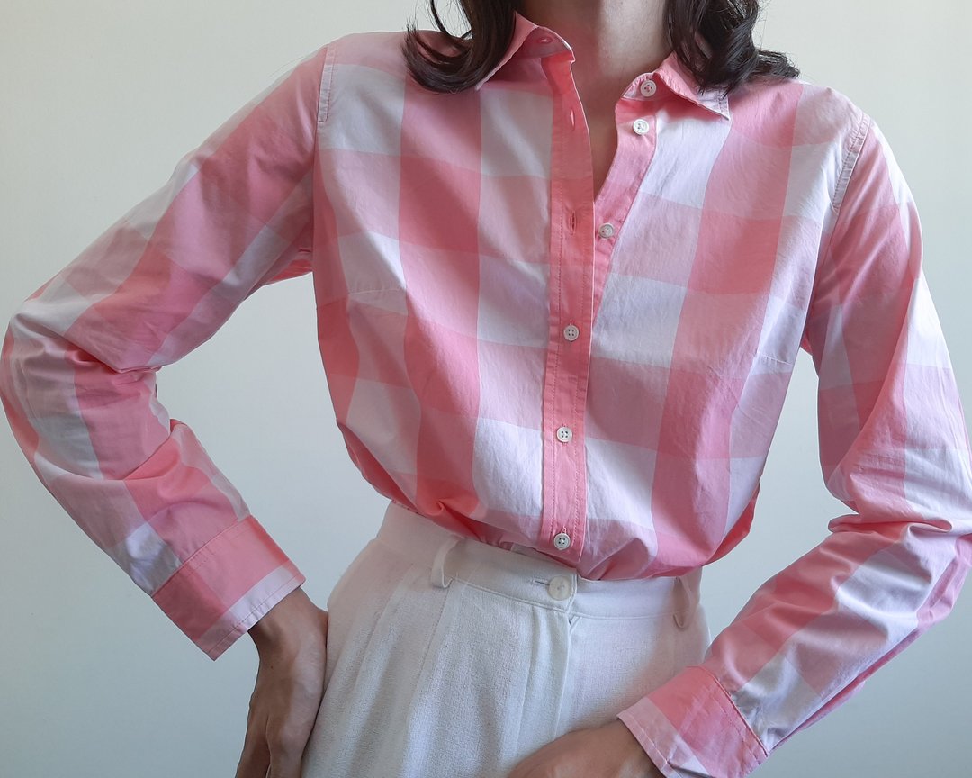 粉色格子衬衫 粉色格子衬衫 极简主义衬衫 TALBOTS 女式衬衫 - 女装衬衫 - 棉．麻 粉红色