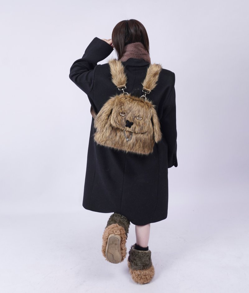 Rebirth野生设定小众辣妹双肩包上课小狗毛毛包撞色拼接女士包袋 - 后背包/双肩包 - 其他材质 