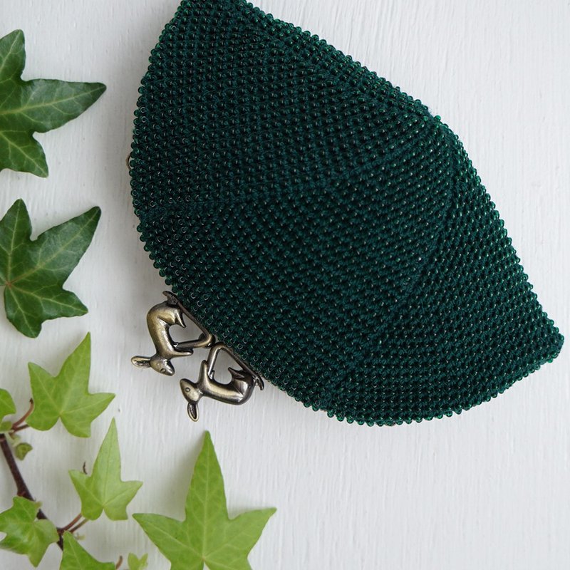 Ba-ba handmade Seedbeads crochet pouch No.1659 - 皮夹/钱包 - 其他材质 绿色