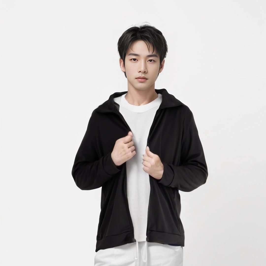 UPF50+吸湿排汗男防晒外套_立领黑色 - 男装外套 - 聚酯纤维 黑色