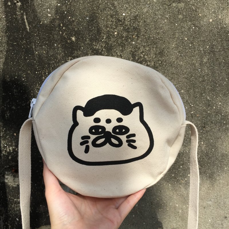 五郎 -绢印斜背圆包 /肩背/手提 - 侧背包/斜挎包 - 棉．麻 白色