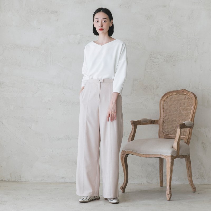 Endless_无尽打褶宽裤_9AF200_裸肤 - 女装长裤 - 棉．麻 卡其色