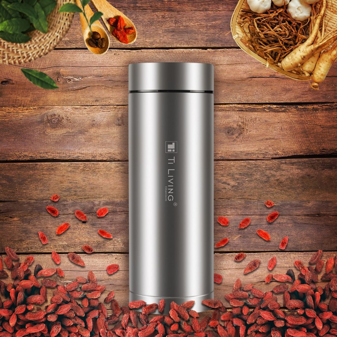 Ti-living 纯钛抗菌真空保温-养身泡茶杯-茶滤网 400ml(5.8 口径) - 保温瓶/保温杯 - 其他金属 银色