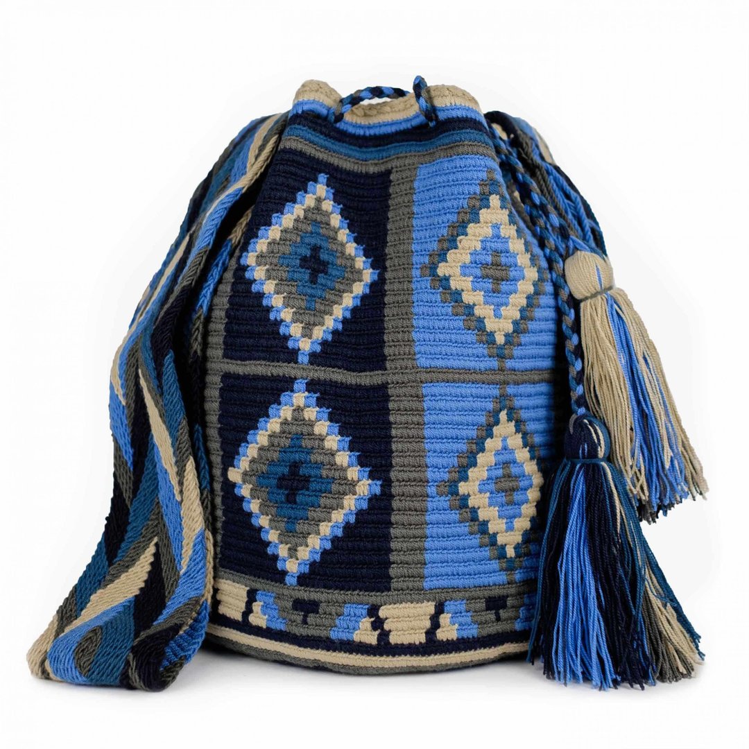 【Venancio】Wayuu Bag 瓦尤包(L)/哥伦比亚纯手工 - 侧背包/斜挎包 - 棉 蓝色