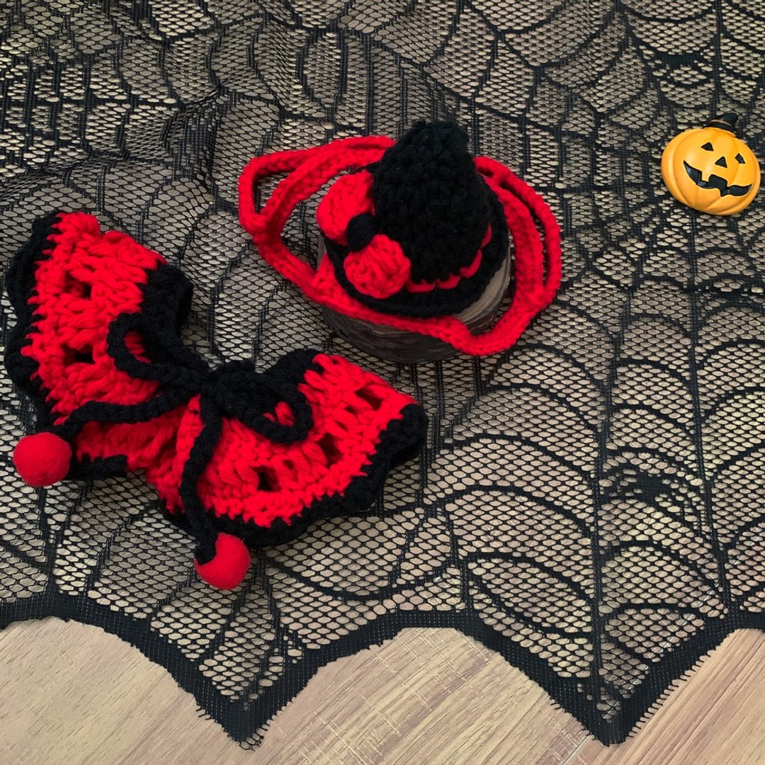 Halloween万圣节限定-小魔女飞-宠物狗狗猫咪帽子/领巾 - 衣/帽 - 棉 红色