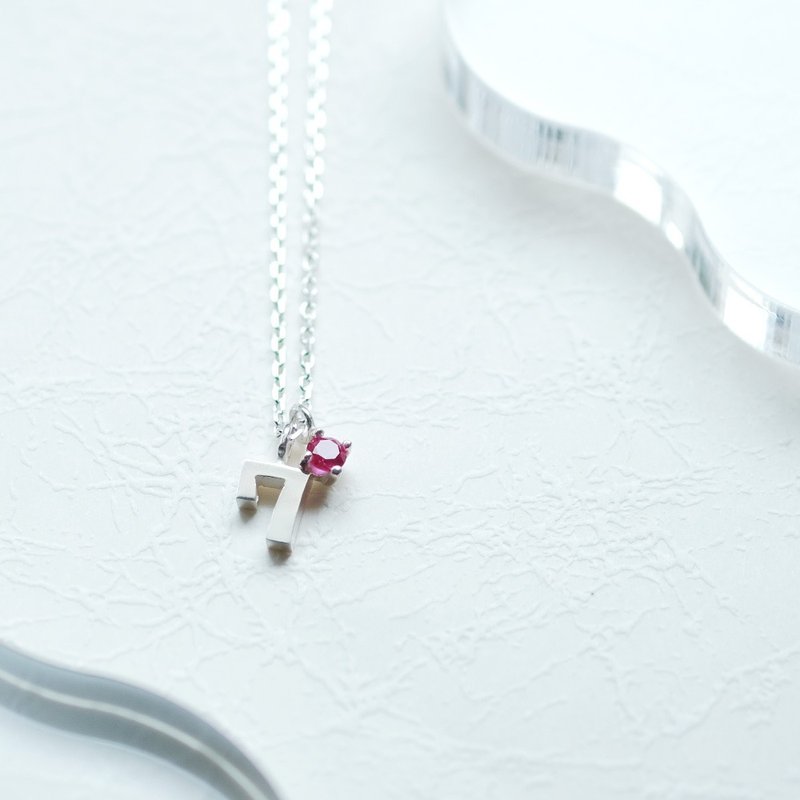 数字和七月生日石红宝石项链 925银 - 项链 - 其他金属 红色